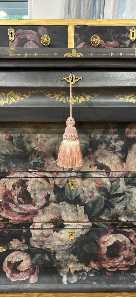 Peonies in bloom dresser and Triptych mirror (circa 1880s)