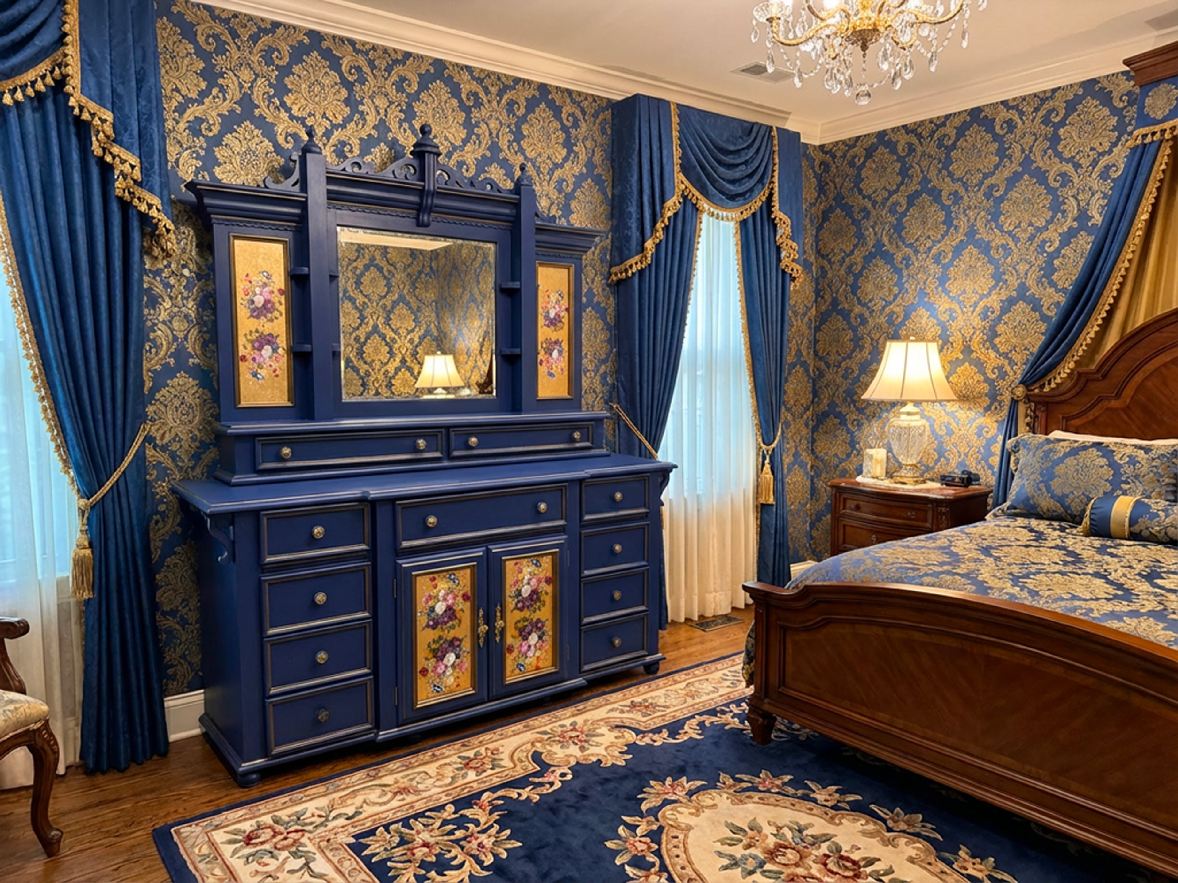 Redouté en bleu dresser / credenza with mirror