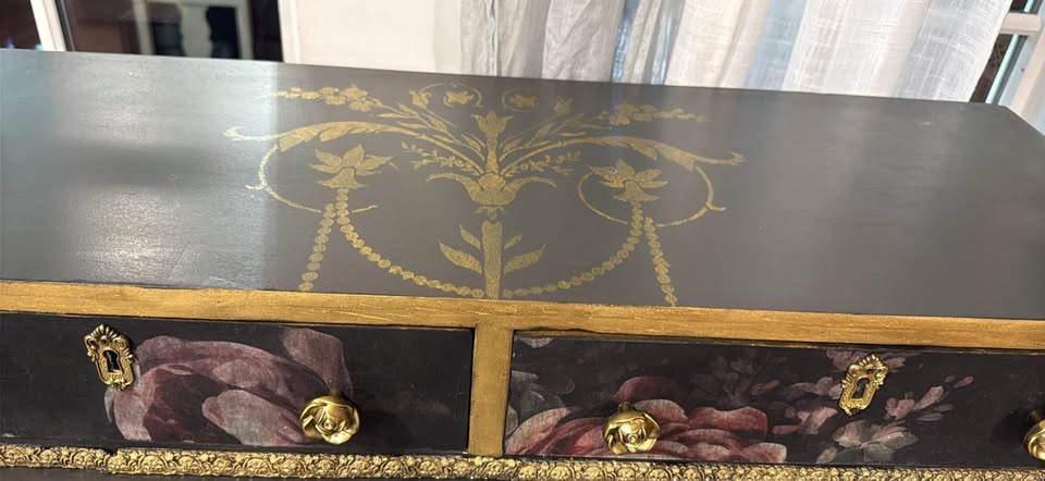 Peonies in bloom dresser and Triptych mirror (circa 1880s)
